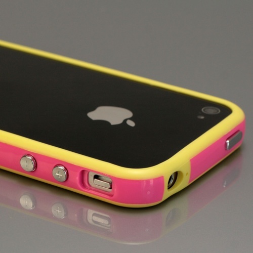 【クリックで詳細表示】「全60色」iPhone 4 Mixed Plastic(Soft＋Hard) Bumper Case 信号守るシリコン＋ブラスチック バンパー PINK/YEL(371-42)