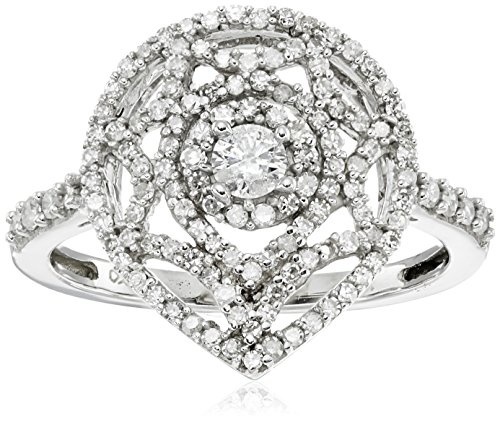 【クリックで詳細表示】10k White Diamond Ring (1/2cttw， H-I Color， I2-I3 Clarity)， Size 7