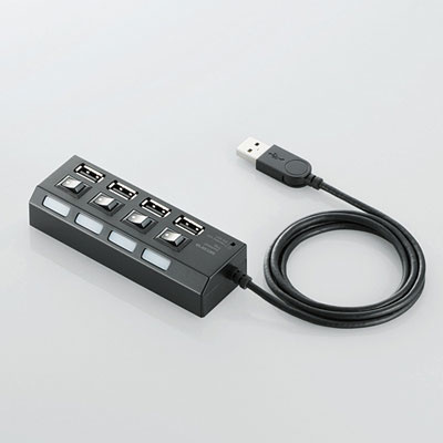 【クリックで詳細表示】エレコム USBHUB2.0/個別スイッチ付/バスパワー/4ポート/1m/ブラック U2H-TZS410BBK