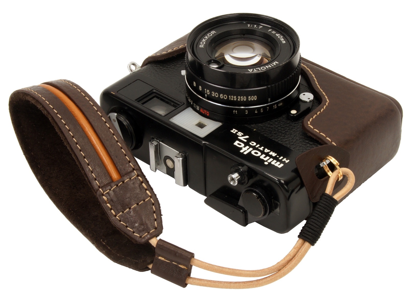 【クリックで詳細表示】ミノルタ ハイマチック 7sII用 本革カメラ ケース with ストラップ Dark Brown / ダークブラウン / Minolta Hi-Matic 7s2 leather half-case