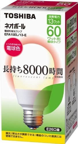 【クリックで詳細表示】TOSHIBA ネオボール A形 60Wタイプ 電球色 EFA15EL/13-E