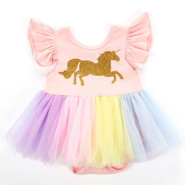 newborn toddler baby girls unicorn lace tutu bodysuit ruffles