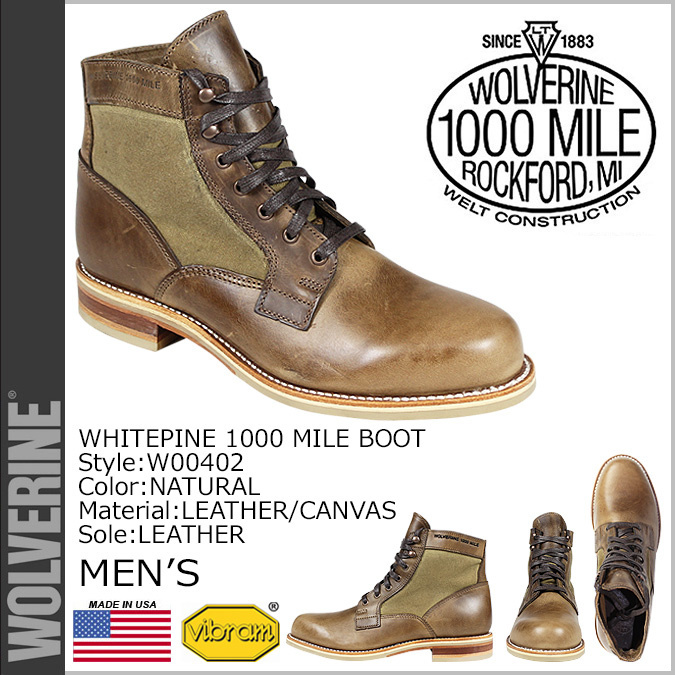 【クリックで詳細表示】ウルヴァリン WOLVERINE メンズ 1000マイル ブーツ WHITEPINE 1000 MILE BOOT Dワイズ W00402 ナチュラル ワークブーツ