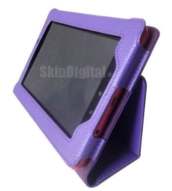 【クリックでお店のこの商品のページへ】Kobo Vox Tablet eReader Purple Genuine Leather Case Cover/ 紫色の本革ケースカバー