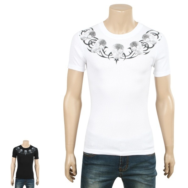 【クリックで詳細表示】[H.homme][ H.homme ]スカルラウンド半袖Tシャツ/男性用トップス/オフィスルック/大人カジ/ビジネスルック/デイリールック/韓国ファッション