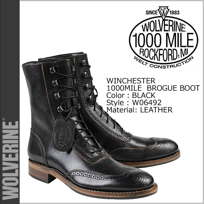 【クリックでお店のこの商品のページへ】ウルヴァリン WOLVERINE 1000マイル ブーツ WINCHESTER 1000 MILE BROGUE BOOT Dワイズ W06492 ブラック ワークブーツ メンズ 送料無料