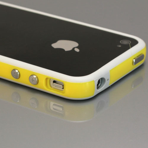 【クリックでお店のこの商品のページへ】「全60色」iPhone 4 Mixed Plastic(Soft＋Hard) Bumper Case 信号守るシリコン＋ブラスチック バンパー YEL/WHT(371-37)