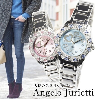 【クリックで詳細表示】angelo jurietti【天然ダイアを使用】レディース・クリスタルベゼル腕時計【全3色・BOX保証書付き】2013年新作 / 30388