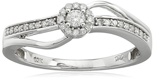 【クリックで詳細表示】10k White Diamond Ring (1/10cttw， H-I Color， I2-I3 Clarity)， Size 7