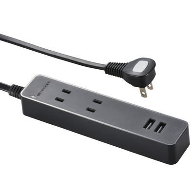 【クリックで詳細表示】オーム電機 USB充電ポート・雷ガード付 テーブルタップ 2個口 1m ブラック HS-TU21N81K