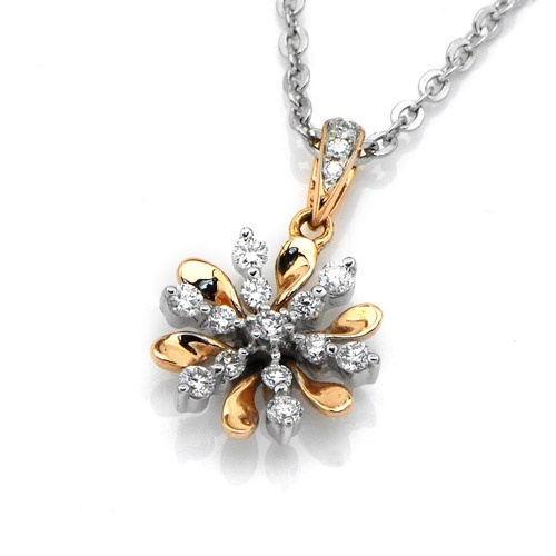 【クリックでお店のこの商品のページへ】[IAD Jewellery Limited]18K Rose Gold and White Gold Round Diamond Flower and Snowflakes Pendant w/Sterling Silver Chain (0.