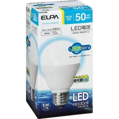 【クリックで詳細表示】ELPA 防水LED電球 一般電球A形 40W形 E26 昼光色 調光器対応 LDA7D-H-G550WPD