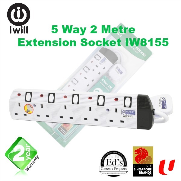 【クリックで詳細表示】I Will 5 Way 2 Metre Extension Socket - IW8155？？ ？ 5 ？？ 2 ？？ ？？ ？？ - IW8155
