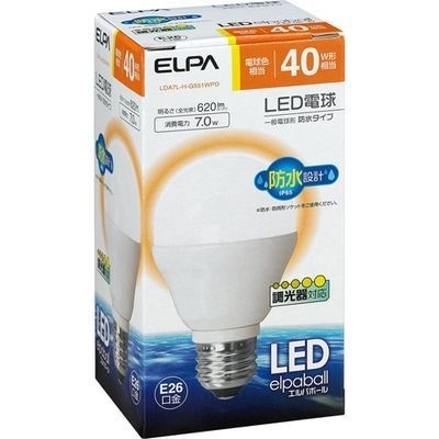 【クリックでお店のこの商品のページへ】ELPA 防水LED電球 一般電球A形 40W形 E26 電球色 調光器対応 LDA7L-H-G551WPD