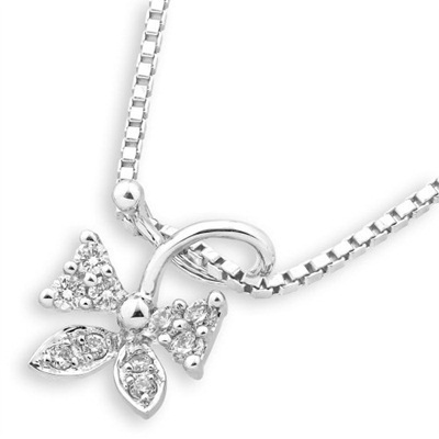 【クリックで詳細表示】[IAD Jewellery Limited]18K/750 White Gold Butterfly Diamond Pendant With 925 Sterling Silver Chain