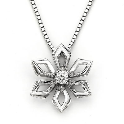 【クリックでお店のこの商品のページへ】[IAD Jewellery Limited]18K/750 White Gold Snowflake Solitaire Diamond Pendant w/925 Sterling Silver Chain