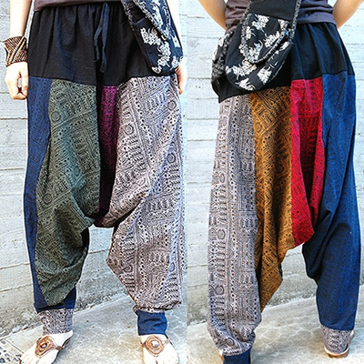 [] j[NȃfUC̃pb`̃oM[pcTGpc Unique rainbow patch baggy pants (Free Shipping)