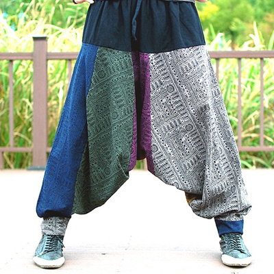 [] j[NȃfUC̃pb`̃oM[pcTGpc Ethnic rainbow patch baggy pants (Free shipping)