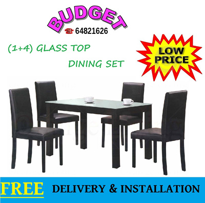 14 16 Glass Top Dining Set In Walnut And Black Cushion Chair