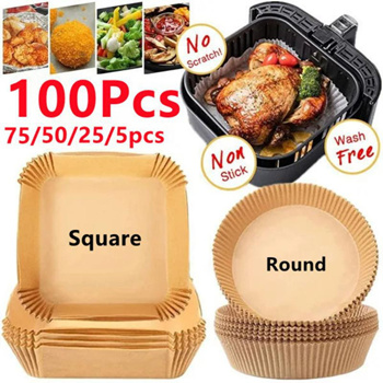 50/100Pcs Air Fryer Disposable Paper Air Fryer Accessories Square Round  Oil-proof Liner Non-Stick Mat for Kitchen Oven Baking