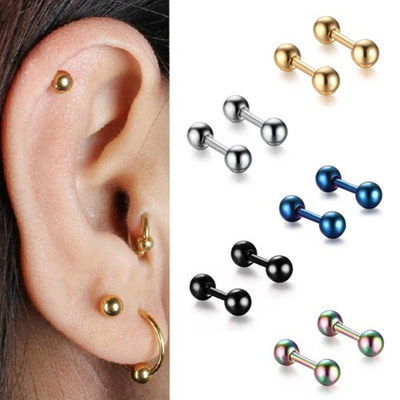 2 Pcs Stainless Steel 4mm Putaran Bola Ear Stud Earrings Perhiasan Tragus Helix Cartilage Piercing