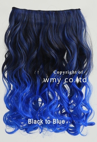 20 Black To Blue Green Two Colors Mixed Ombre Dip Dye Color Curly Clip In Hair Extension For Dreamlike Girls Color Black Blue