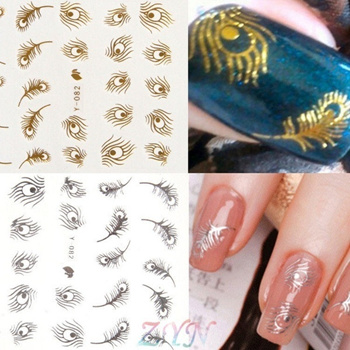 Amazon.com: Peacock Nail Art Stickers Feather Nail Sticker ，CHANGAR Flower  Leaf Grass Water Nail Decals 12 Sheets Peacock Feather DIY Nail Decorations  Manicure Tips for Woman Girl Children : Beauty & Personal