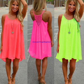 What is 2022 New Spaghetti Strap Sexy Neon Dress Summer Holiday Women  Dresses Party Club Elegant Hollow out Sundress Dress