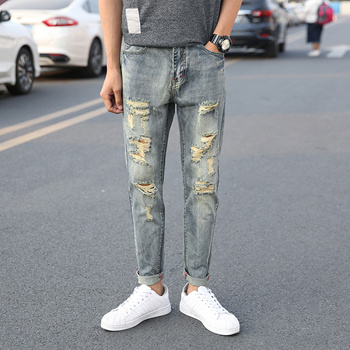 Autumn And Winter Ripped Thick Stretch Jeans Men's Korean Slim Ankle-tied Jeans  Men's Trousers Ripped Jeans For Men Punk Clothes - Jeans - AliExpress