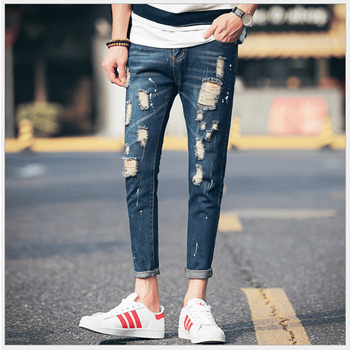 Blue Denim Ankle Length Stretchable Men's Jeans - Tistabene - Tistabene