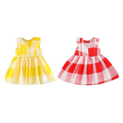 2018 Fashional Kids Girls Dress Casual Princess Girl Baby Swing Dresses Ruffle Sleeves V Neck Plaid