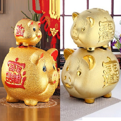 2019 Chinese New Year Golden Pig Piggy Bank Lunar New Year Fortune Boar Savings Container - 