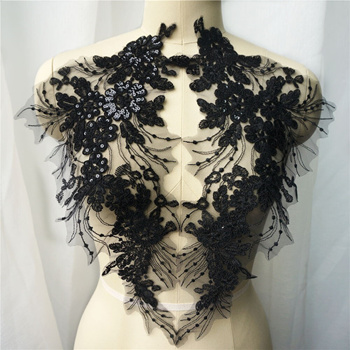 Black Net Flower Sequin Lace Trim 