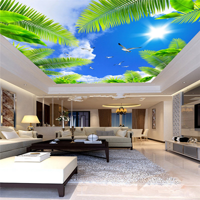 Qoo10 3d Ceiling Wallpapers For Living Room Green Trees Wall