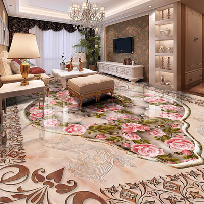 3d Floor Tiles Wall Paper Sticker European Style Rose Photo Mural Wallpaper Living Room Hotel Luxury