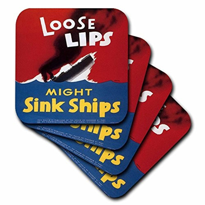 3drose Cst 149445 3 Vintage Loose Lips Might Sink Ships War Poster Ceramic Tile Coasters Set Of 4