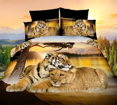 Qoo10 4pcs Bed Linen Set 3d Oil Printing Bedding Set Tiger And