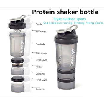 New Protein Shaker Bottle 500ml, Fashionable Three-layer Plastic