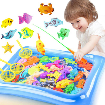 Qoo10 - 52/67/83pcs Magnetic Fishing Toy Set with Inflatable Pool