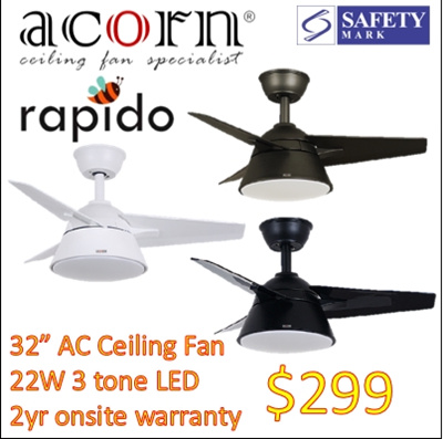 Acornacorn Rapido Ac 268 Mini 32 Inch Ceiling Fan With 22w Bright 3 Tone Led Light Foc Remote Control