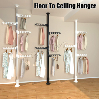 Adjustable Laundry Pole Clothes Drying Rack Coat Hanger DIY Floor ...