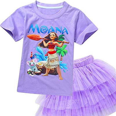 AOVCLKID Moana Little Girls 2Pcs Suit Cartoon Shirt and Skirt Set
