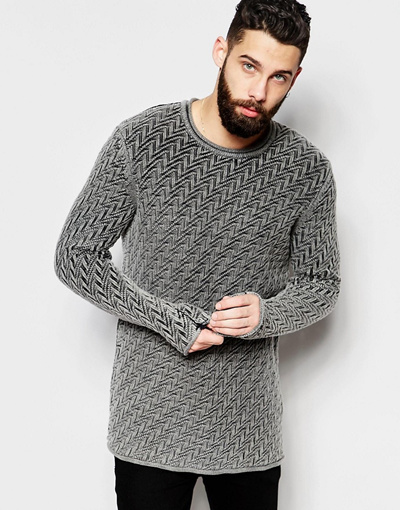 Qoo10 - [ASOS] Sweater with Zig Zag Stitch Detail : Men’s Clothing