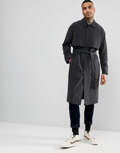 Qoo10 - ASOS Oversized Trench Coat in Washed Black : Men’s Clothing