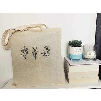 MINIMALISTIC FLOWER EMBROIDERED TOTE BAG