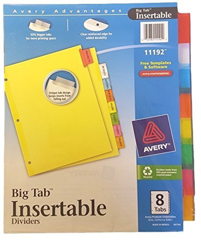 Qoo10 - Avery Big Tab Insertable Dividers - 8 Tabs, #11192 (Pack of 2 ...