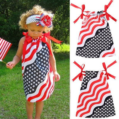 Baby Girls Infant Kid 4th Of July Star Dress Clothes Sundress Casual Dresses