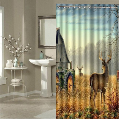 bathroom decor old tractor and deer waterproof polyester fabric printed  bath curtains shower curtain