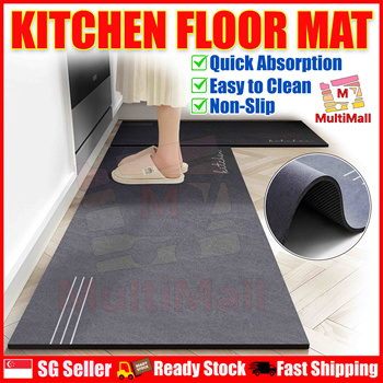 Soft Thickened Kitchen Floor Mat, Grey Non-slip Oil-proof Floor