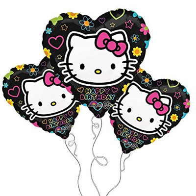 Black Hello Kitty Happy Birthday 18 Heart Shaped Mylar Balloon 3pk
